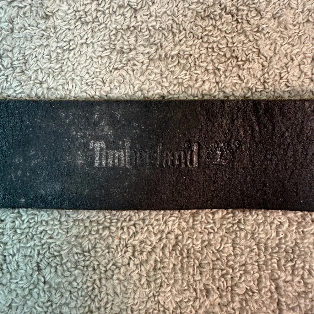 Timberland Mens Genuine Leather Belt Black Silver Buckle Size 36 Casual Rugged